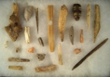 Large group of assorted Midwestern and southwestern bone and shell artifacts, largest is 4 1/2