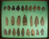 Framed group of 26 Arrowheads found near the Cumberland River in Kentucky - largest is 3 1/4