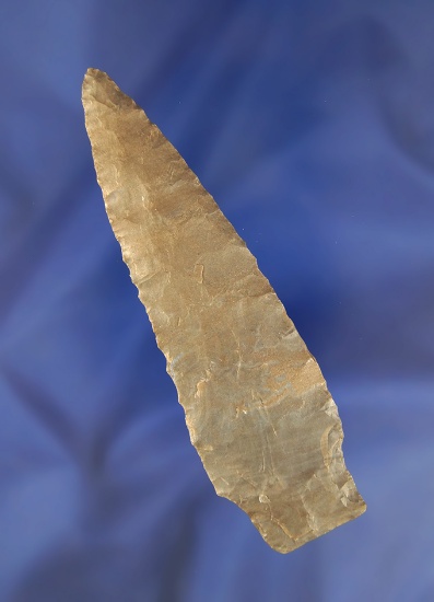 Very thin 4 1/16" Coshocton Flint Paleo Stemmed Lanceolate found in Ohio.