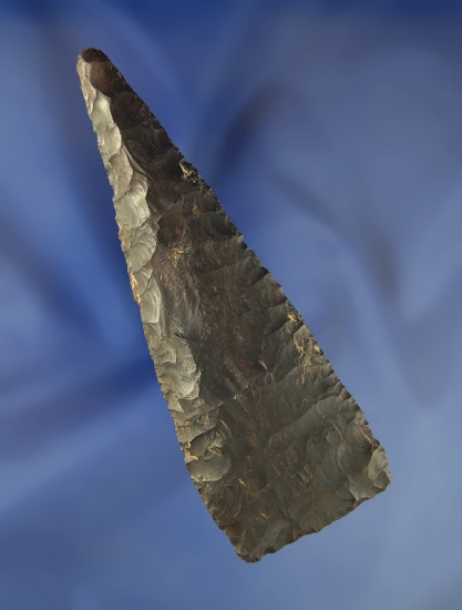 Well flaked and heavily patinated 4 11/16" Beveled Knife found in Fairfield Co.,  Ohio. Ex. Coulter