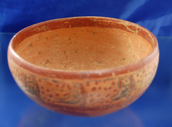 7" diameter Mayan Bowl found in El Salvador, Circa 600-900 AD, nice paint - one pressure crack