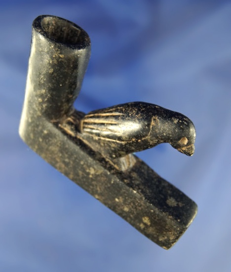 Beautifully styled 4" Cherokee Crow Effigy Pipe made from steatite found in Hardin Co.,  Ohio.