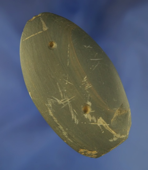 3 1/2" banded slate Gorget that was spotted but not drilled found in Urbana, Champaign Co.,  Ohio