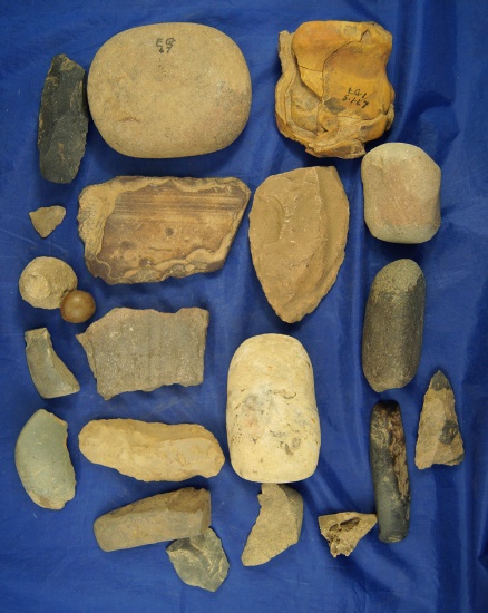 Group of Assorted Stone artifacts and Artifact Pieces including hammerstones and celts,  Kentucky.