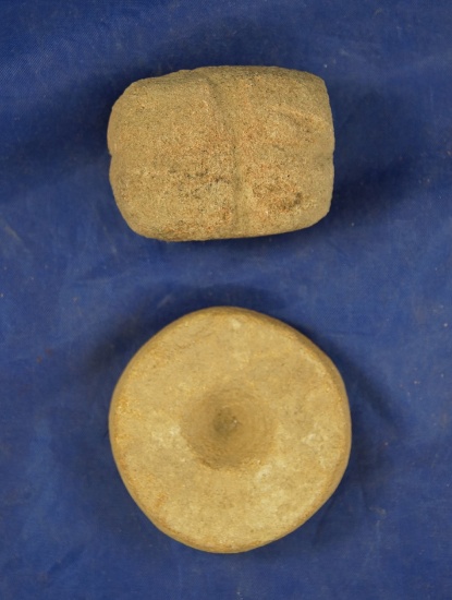 Pair of Sandstone artifacts, largest is 1 3/4", found in Greenup Co., Kentucky. Ex. Claxton.