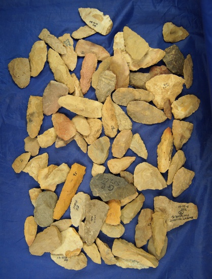 Cigar Box lot of Flint Blades, Blanks and Knives found in Greenup Co., Kentucky. Ex. Claxton.