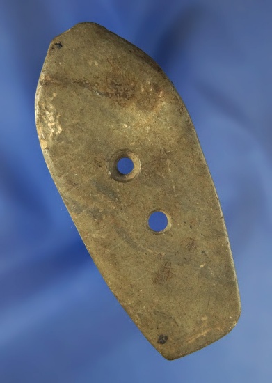 3 5/8" glacial Kame Gorget with engraved tally marks on the surface found in Indiana. Excellent pati