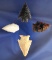 Set of four nice Arrowheads found in Oregon, largest is 1 5/8