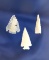 Set of three nice Arrowheads found in Nevada by R. D. Mudge, largest is 1 1/16
