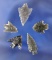 Set of five nice Obsidian Arrowheads found in California, largest is 1