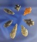 Set of seven assorted arrowheads, largest is 1 1/16