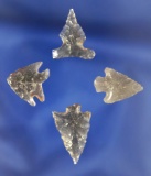 Set of four nicely flaked semi translucent Obsidian Arrowheads found in Oregon, largest is 13/16