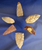 Set of six assorted Columbia River Arrowheads and Knives found on the Oregon side of the ColumbiA
