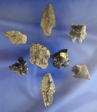 Set of eight assorted arrowheads, largest is 1 3/8