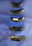 Set of five Obsidian Paleo Crescents found in Nevada by R. D. Mudge, largest is 1 7/8