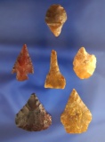 Set of six assorted flaked artifacts, largest is 1 1/4