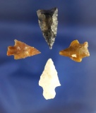 Set of four assorted Arrowheads found in Nevada by R. D. Mudge, largest is 1