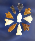 Set of 10 assorted Arrowheads found by R. D. Mudge in Nevada. Largest is 3/4