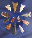 Set of 12 assorted Arrowheads found in Nevada by R. D. Mudge. Largest is 1 3/16