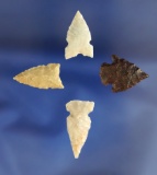 Set of four assorted arrowheads, largest is 1