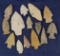 Set of 14 assorted Midwestern Arrowheads, largest is 2 7/8