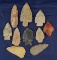 Group of 10 assorted Midwestern Flint Artifacts from various locations, largest is 3