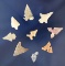 Group of nine assorted southwestern U. S. Bird Points, largest is 7/8