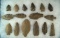 16 assorted Arrowheads and Knives, largest is 3 1/4