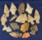 Set of 15 assorted Midwestern Arrowheads, largest is 2 1/2