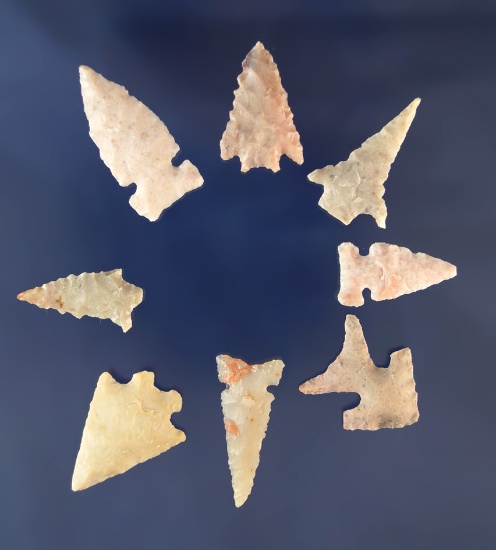 Set of eight well styled southwestern Bird Points, largest is 1".