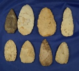 Set of eight Flint Blades found in Ohio, largest is 3 13/16