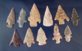 Group of 11 assorted southwestern U. S. Arrowheads, largest is 1 13/16