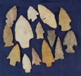 Set of 14 assorted Midwestern Arrowheads, largest is 2 7/8