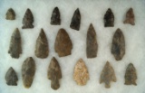 17 assorted Arrowheads, largest is 2 5/16