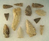 Group of 12 assorted Ohio Artifacts, largest is 3 1/2