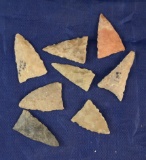Set of eight well made Triangle Arrowheads found in Greenup Co.,  Kentucky Ex. Judge Claxton