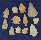 Set of 12 assorted Indiana Arrowheads, largest is 2 1/8