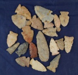 Set of 30 assorted Ohio and Indiana Arrowheads, largest is 1 and 7/8