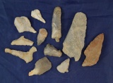 Group of 11 assorted Drills and Burins from various locations, all pictured on a Davis COA.