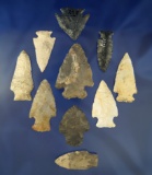 Set of 10 nice Ohio Arrowheads, largest is 2 5/16