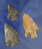 Set of three nicely styled Kentucky Arrowheads, largest is 2 1/8