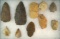 Group of 10 ancient Indian flint knives and blades found in the Midwest. Largest is 4 1/2