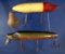 Vintage fishing lures: Heddon Vamp - Lot of 2, Red/white flaptail.