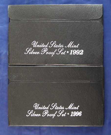 1992 and 1996 Silver Proof Sets in Original Boxes with COA’s