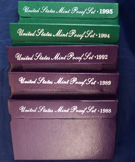 1988, 1989, 1992, 1994 and 1995 Proof Sets in Original Boxes