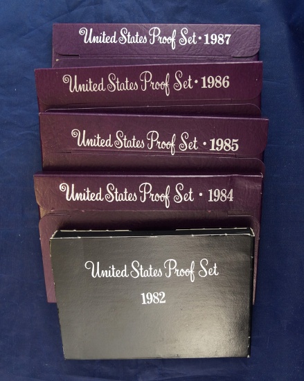 1982, 1984, 1985, 1986 and 1987 Proof Sets in Original Boxes