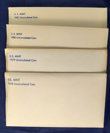 1978, 1979, 1980 and 1981 Mint Sets in Original Envelopes