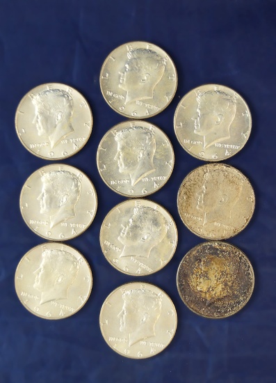 10 – 1964-D Kennedy Silver Half Dollars AU-BU