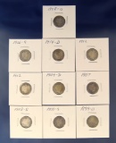 1898-O, 1899-O, 1900-S, 1907, 1908-S, 1909-D, 2-1912, 1914-D and 1916-S Barber Dimes AG-VF