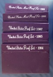 1984, 1985, 1987, 1988 and 1989 Proof Sets in Original Boxes